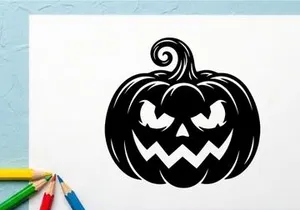 Spooky Halloween Pumpkin with Menacing Face for Fall Decor