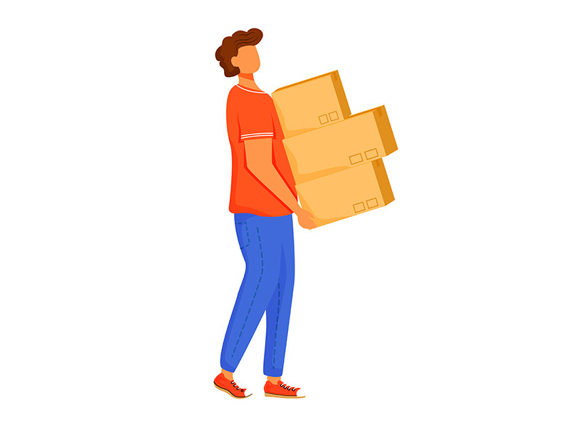 Post office male worker loader flat color vector illustration