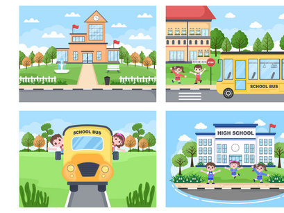 20 Back To School and Cute Bus Illustration