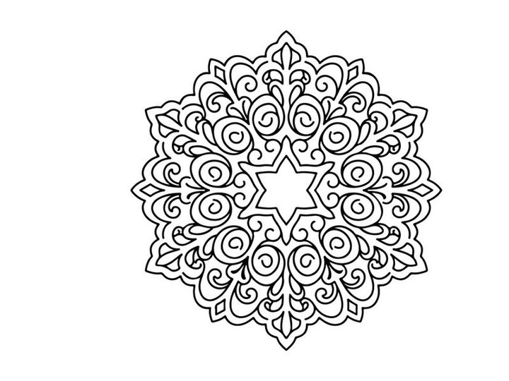 Decorative Christmas Snowflake Mandala with Star Shape Line Art Illustration