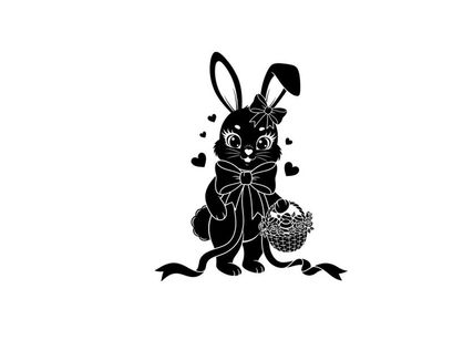 Adorable silhouette bunny holding a bouquet with hearts