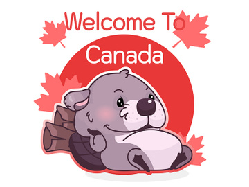 Cute lazy beaver canadian symbol kawaii character social media post mockup preview picture