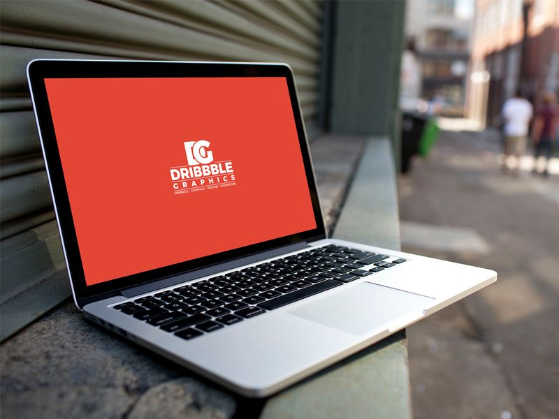 Laptop MockUp on City Street