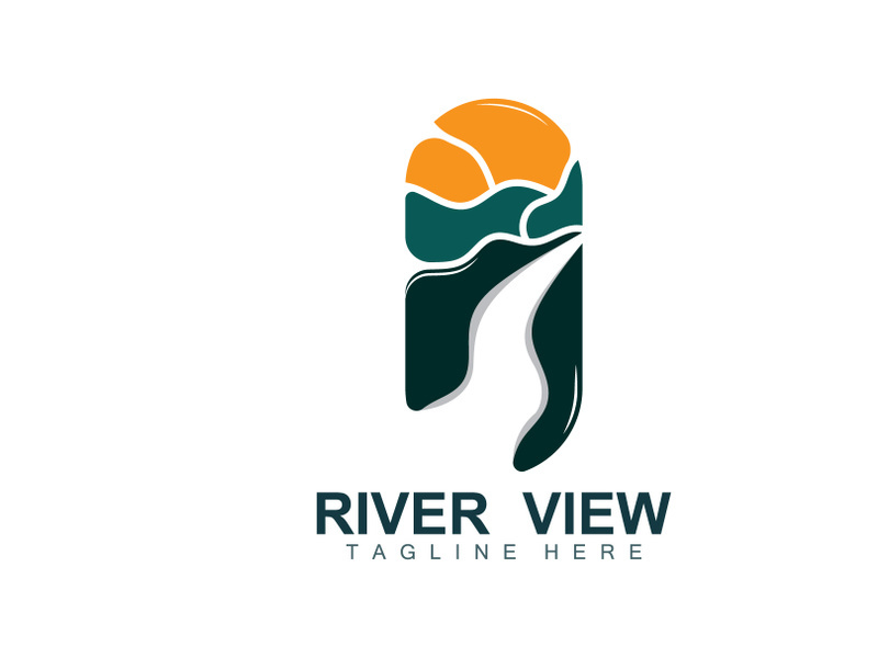 River Logo Design, River Creek Vector, Riverside Illustration With A Combination Of Mountains And Nature, Product Brand