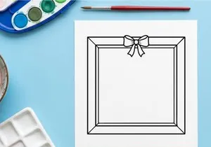 Christmas gift box outline drawing with a decorative bow on a white background