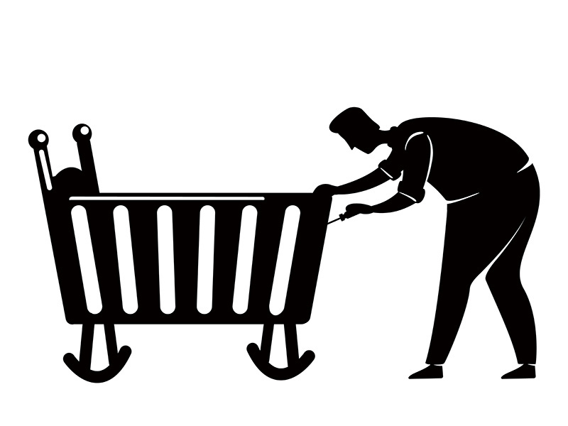 Dad fixing cradle tiles black silhouette vector illustration