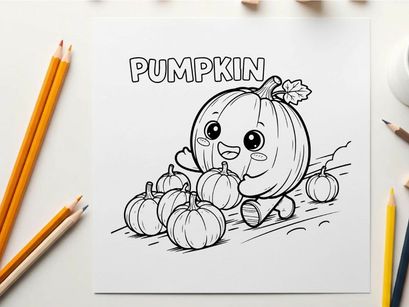 Cute smiling pumpkin with small pumpkins vector illustration