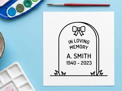 Memorial headstone with engraved epitaph for funeral tribute. Classic gravestone design honoring loved one with birth and death dates.