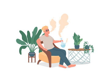 Man smoking bong flat color vector detailed character preview picture