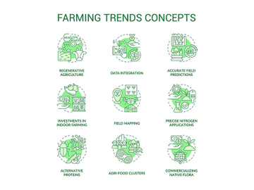 Farming trends green concept icons set preview picture