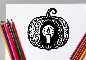 Desain Ukiran Labu Halloween dengan Lilin dan Hiasan