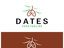 Date palm fruit plant logo design with leaves,seeds and date palm tree isolated background exotic organic plant.