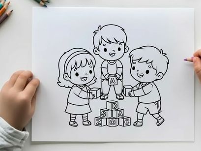 Children learning alphabet at zoo vector illustration