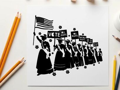 Silhouette of women suffrage movement protesters marching for equality silhouette