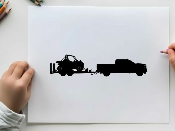 Silhouette of a truck towing a trailer with a vehicle