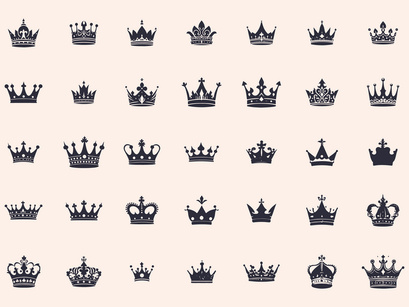 Royal Crown Silhouette, Retro King Crown Icons.