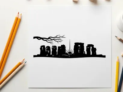 ancient stonehenge silhouette at sunset vector illustration