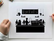 Silhouette of people at a coffee shop counter