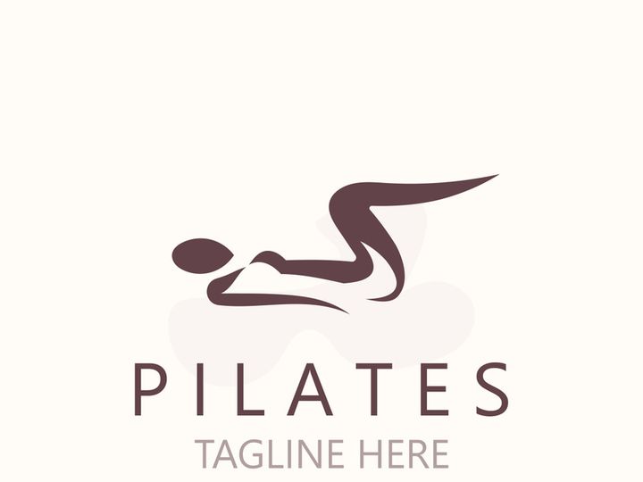 Abstract Pilates Logo, Yoga identity body balance vector monoline Design Template. wellness lifestyle