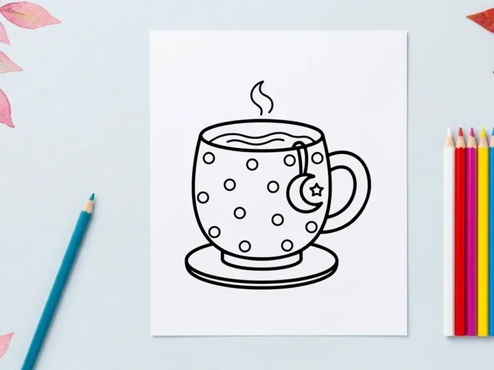 Steaming hot coffee mug with ghost design for Halloween. Spooky themed cup featuring playful polka dots and rising steam for festive decor.