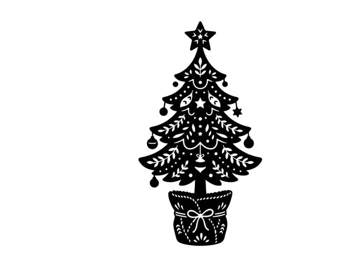Stylized Christmas Tree in Pot with Star and Ornaments for Holiday Decor