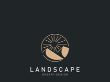 Landscape Desert line art outline minimalist logo vector illustration design