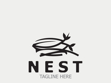 Bird nest logo natural root and leaf habitat bird house isolated template vector