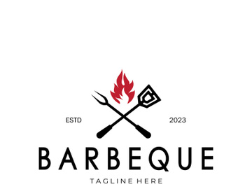 Smoke and BBQ Barbecue Vintage hot grill, with crossed flames and spatula. Logo for restaurant, badge, cafe and bar.vector preview picture