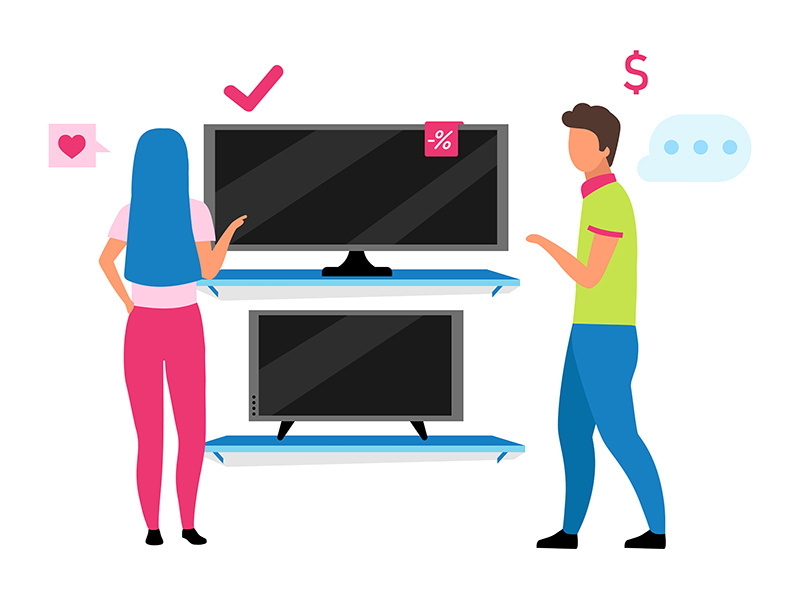 Couple choosing tv flat vector illustration