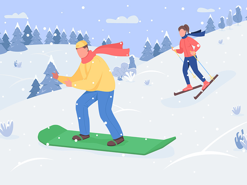Snowboarding semi flat vector illustration