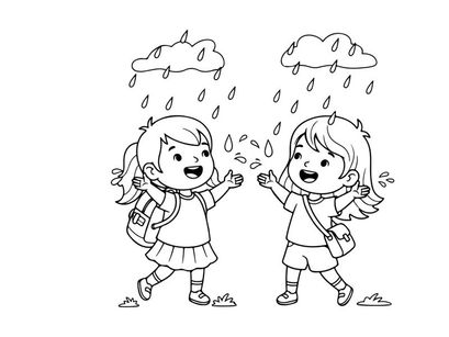 Two happy schoolgirls jumping vector illustration flat design