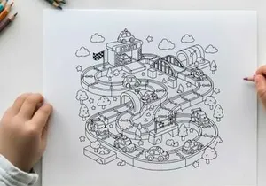 Winter village race track toy set vector illustration