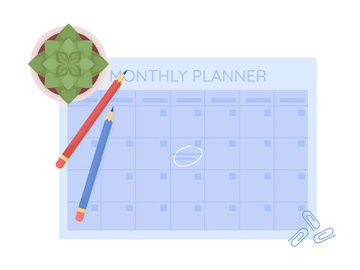 Monthly calendar semi flat color vector object preview picture