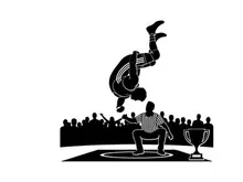Silhouette of a man performing a flip in a competition silhouette