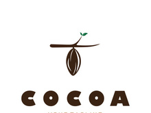 cocoa logo,cocoa bean,cocoa tree,cocoa branches and leaves,chocolate mix on white background,vintage,modern,simple,minimalist icon illustration template design vector