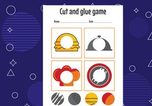 10 Pages Cut and glue game for kids. Cutting practice for preschoolers. Education paper game for children