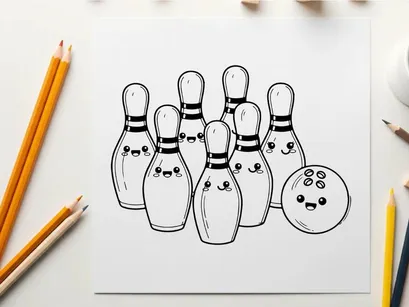 Cute bowling pins and ball smiling vector illustration