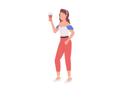 Women with drinks semi flat color vector characters set