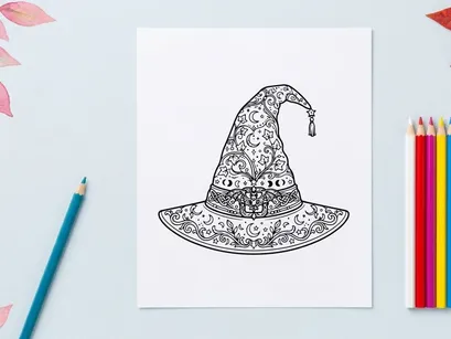 Witch hat with intricate lace pattern design. Elegant fantasy accessory for Halloween costumes and gothic fashion.