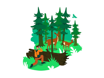 Photography in forest 2D vector web banner, poster preview picture