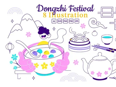 8 Ilustrasi Vektor Festival Dongzhi