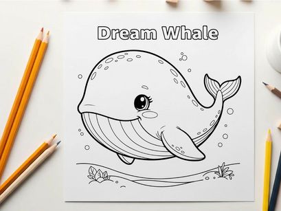 Dreamy whale swimming underwater vector illustration flat design