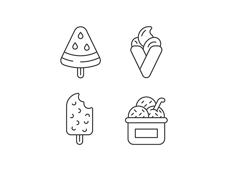 Ice cream types linear icons set