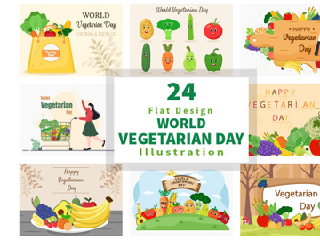 24 World Vegetarian Day and Vegetables or Fruits Vector preview picture
