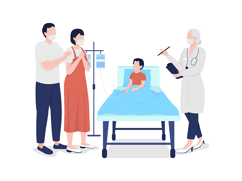 Parents feels relief after child checkup semi flat color vector characters