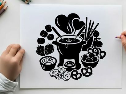 ilustración vectorial de juego de fondue con queso e ingredientes