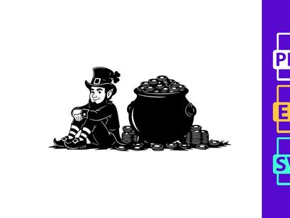 Cartoon witch stirring magic cauldron with gold coins spell illustration