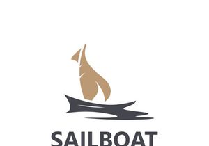 Sailboat vintage logo minimalist with wave, travel yacth or sailing boat vector design template