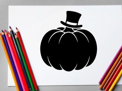 Calabaza de Halloween con sombrero de copa para decoración otoñal festiva