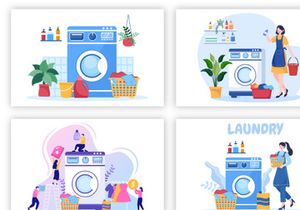 17 Laundry Wash and Drying Machines Illustration